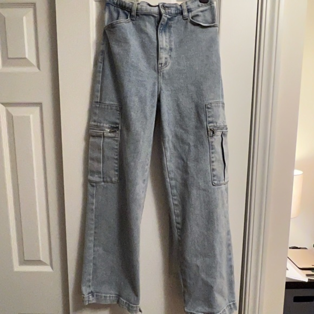 Weworewhat Womens Cargo Jeans‎ Y2K Utility Stretch Denim Straight Jeans M  90s